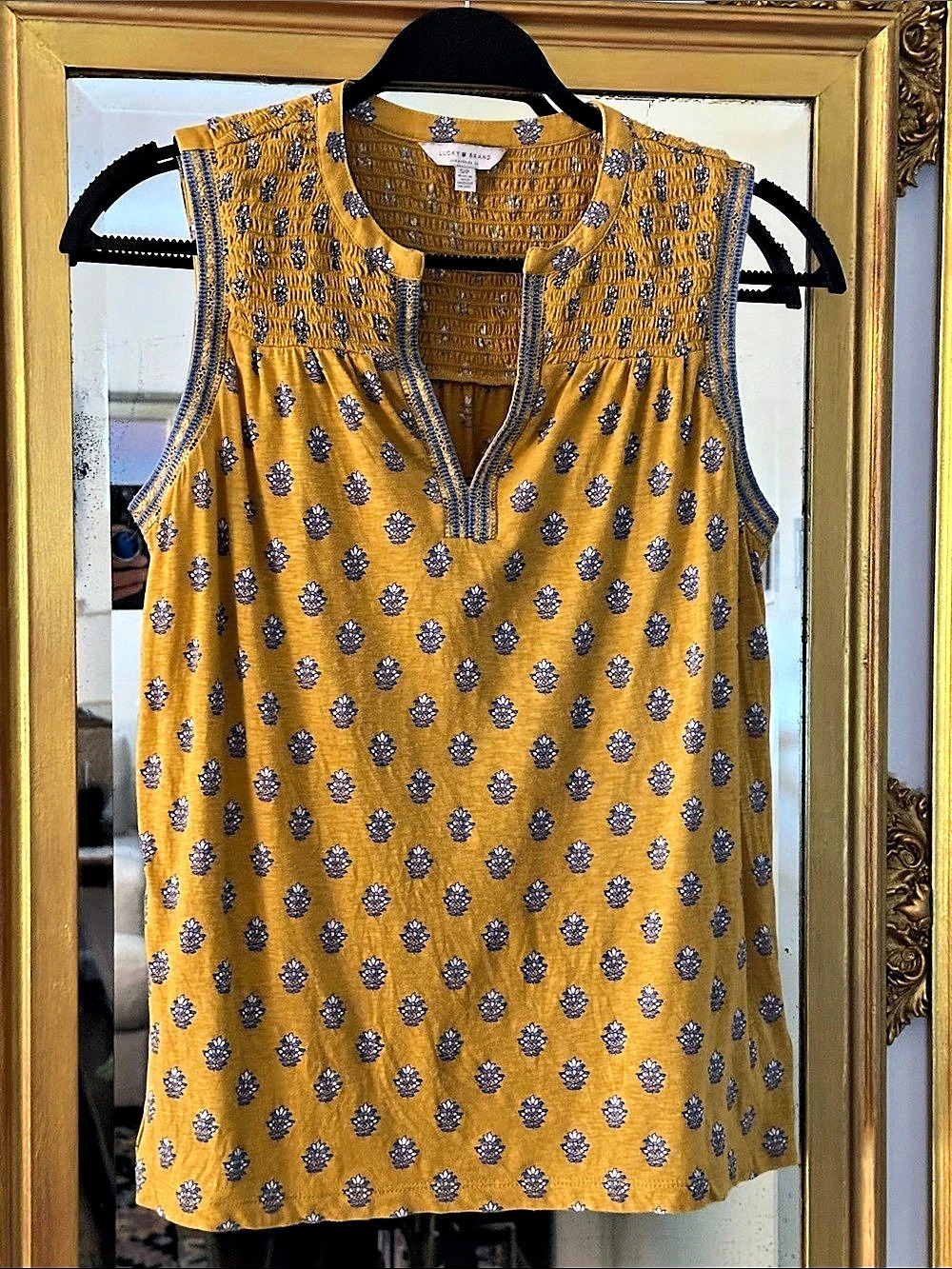 Lucky Brand Floral Sleeveless Top Yellow & Blue/S